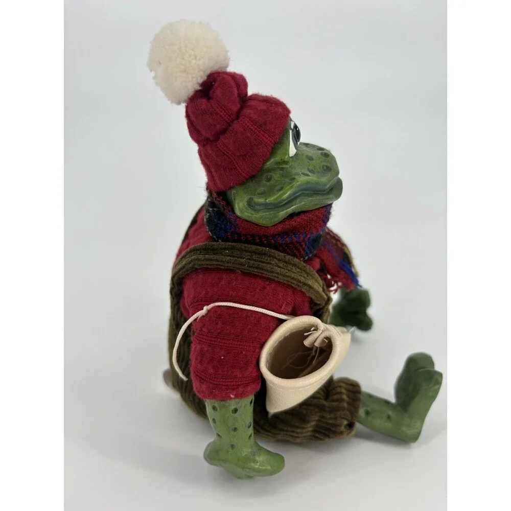 Russ Berrie Blade Frog Christmas Country Folk Shelf Sitter Winter Ice Skate Tag